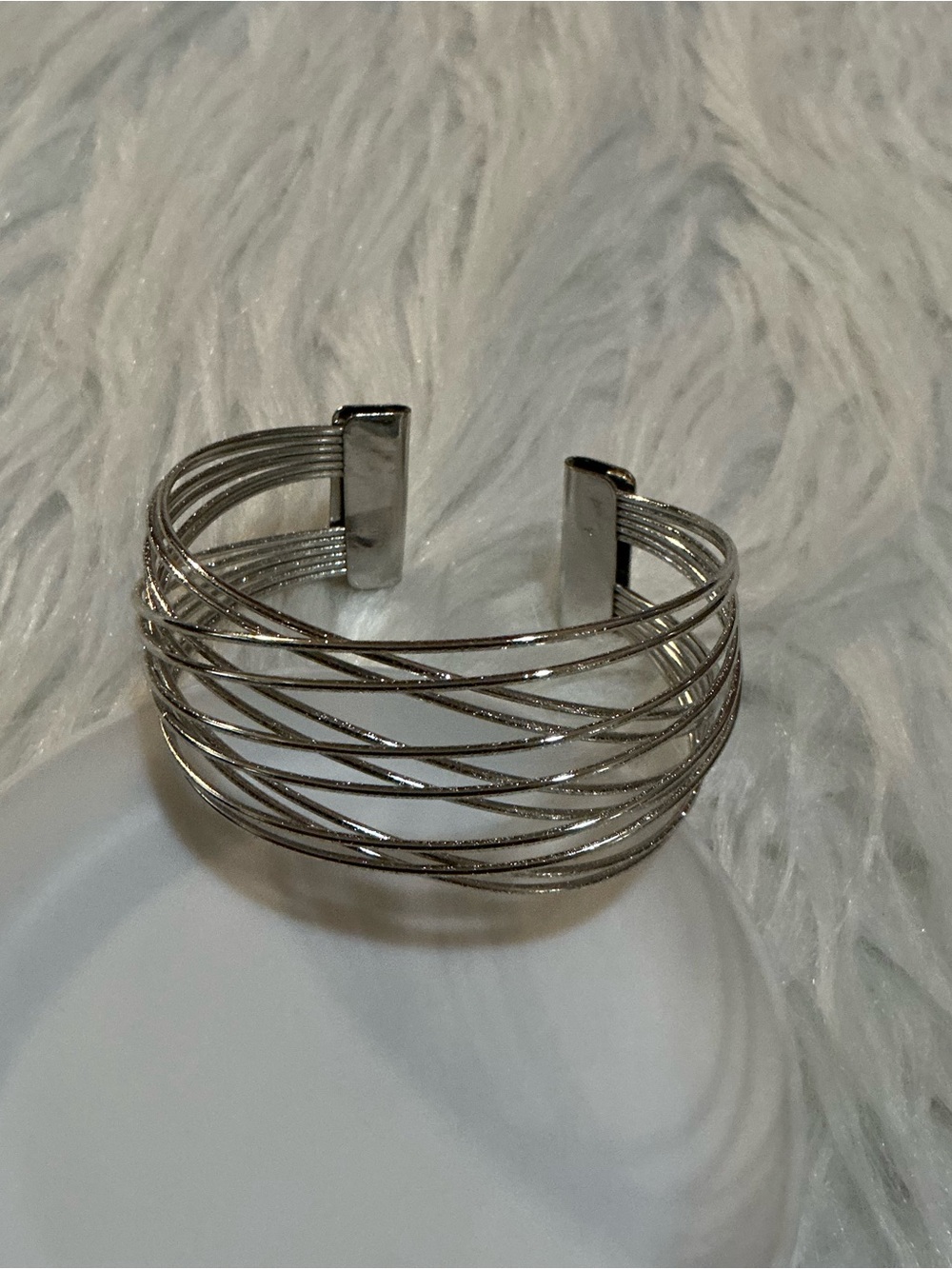 Womens Silver Tone Wire Wrap Cuff Bracelet